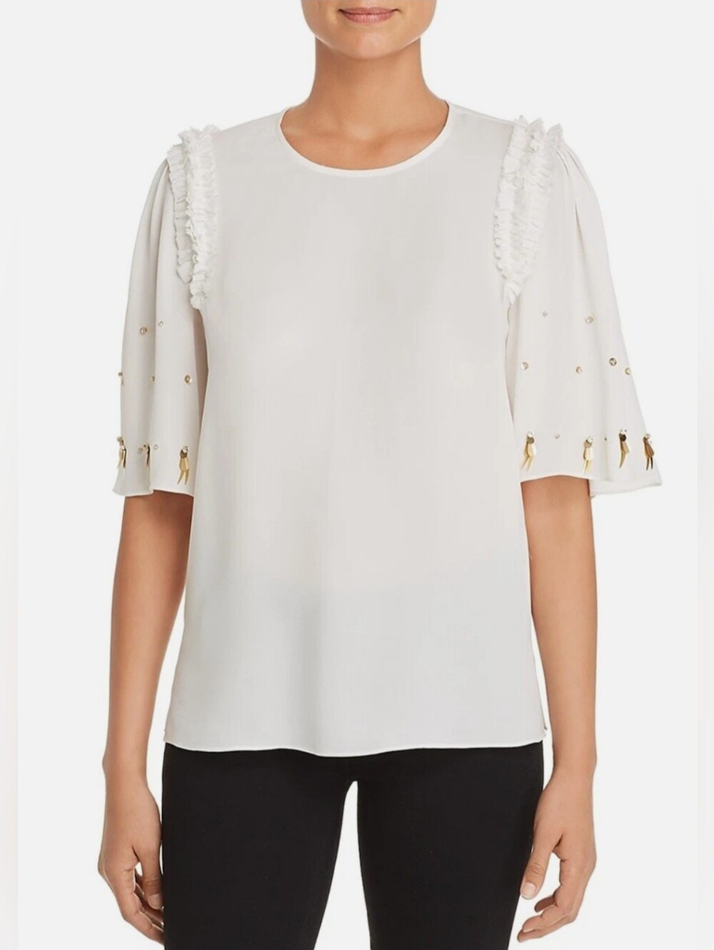 Kobi Halperin Ivory Womens Silk Embellished Blouse in Ivory Sixe XL